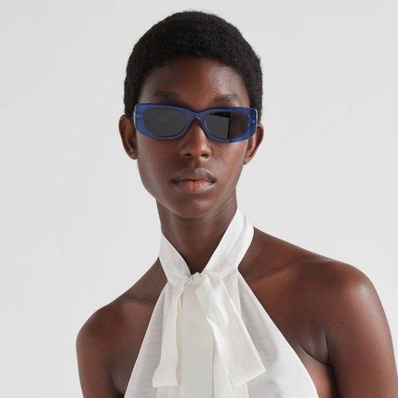 NEW Prada PR14YS 18M5S0 Crystal Electric Blue Grey Rectangle Unisex Sunglasses - Picture 11 of 11